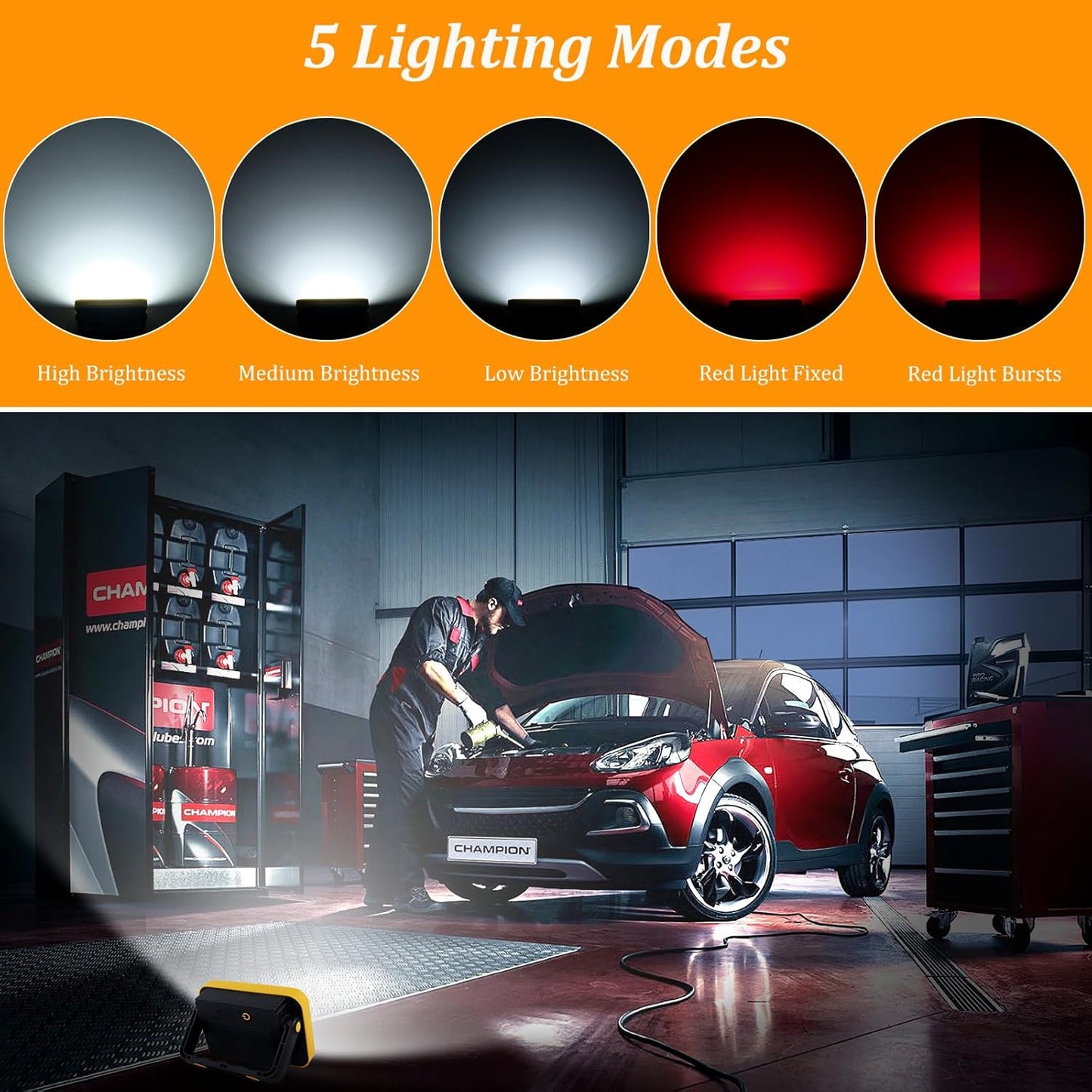 2 Pack Led Rechargeable Portable Work Light SMD LED Super Bright Flood Light Working Lamp Stand USB Cordless Battery Powered Worklight Tool for Outdoor Camping