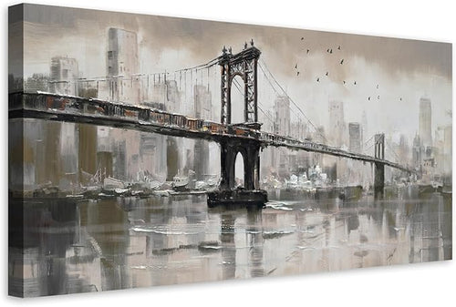 Anolyfi Vintage Brooklyn Bridge Canvas Wall Art Decor, Skylines Cityscapes - Image 2