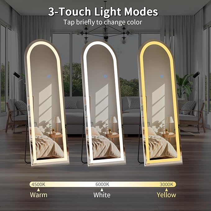Koonmi Full Length Mirror with LED Lights 65"x26" with Dimming & 3 Color - Image 5