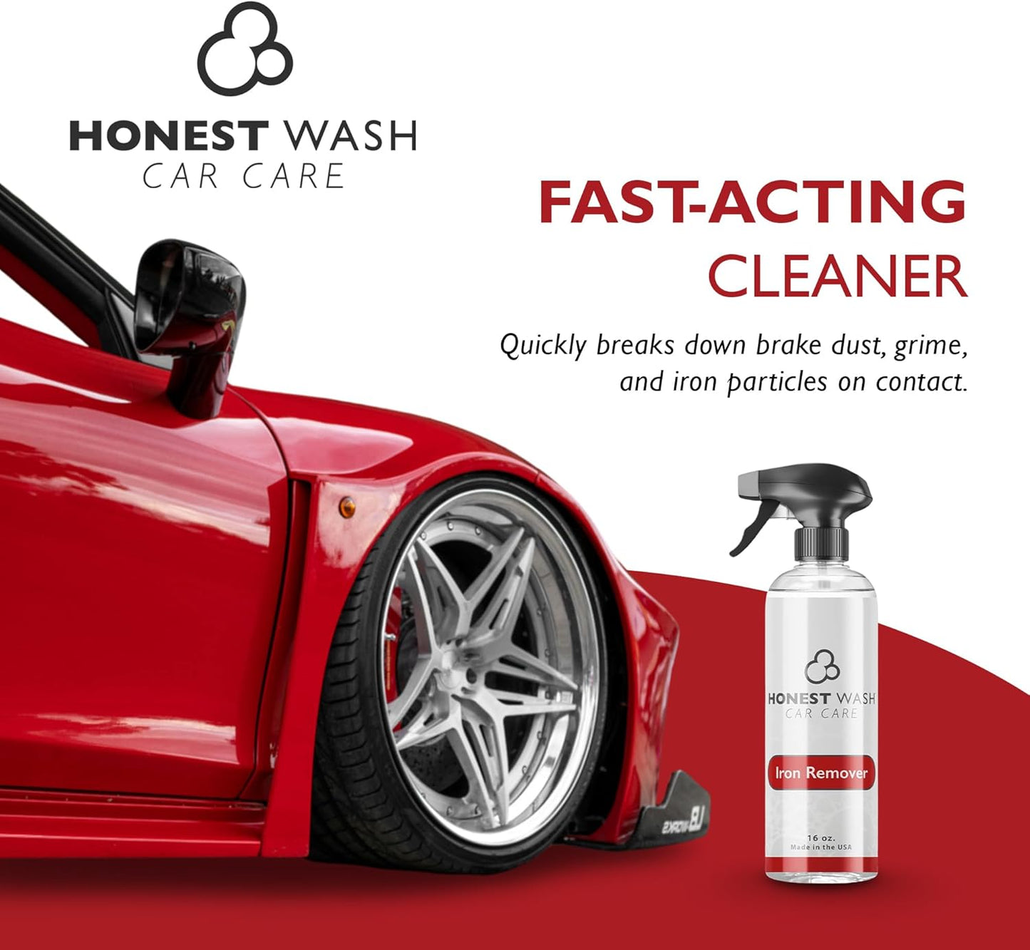Honest Wash Iron Remover Car Detailing – Powerful Solution for Dissolving Brake Dust, Dirt, and Grime | Visible Reaction for Deep Cleaning | Safe for All Wheel and Surface Types (16 Fl Oz)