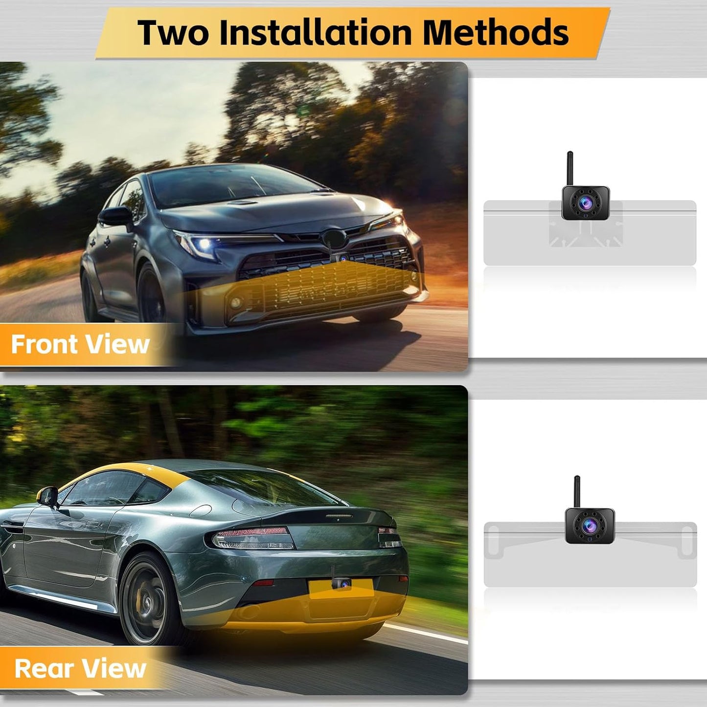 Hikity Wireless Backup Camera System 4.7 Inch Car Monitor Kit HD 1080P License Plate Rear View Camera, Digital Stable Signal, Night Version, IP68 Waterproof, Reverse Camera for Cars