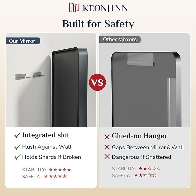 Keonjinn Black Bathroom Mirror for Over Sink, 60 x 40 Inch Large Rounded - Image 9