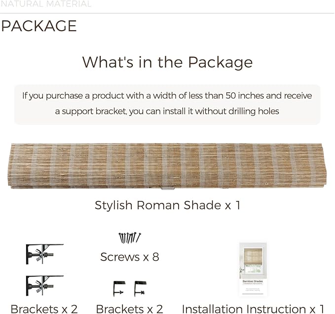 TWOPAGES Natural Woven No Drill Roman Shades, Custom Cordless Blackout Bamboo - Image 8