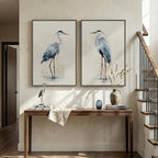 Large Framed Vintage Bird Wall Art, 2 Piece Neutral Blue Heron Canvas Painting - Image 8