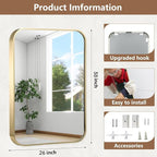 26x38 Inch Gold Bathroom Mirror, Brushed Brass Gold Metal Framed Rectangular - Image 5