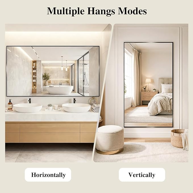 Koonmi Black Mirrors for Wall, 30x60 Inch Bathroom Mirror, Rectangular Wall - Image 6