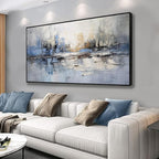 Abstract wall Art Framed Artwork Blue and Gray White Decor Modern Canvas Wall by VHMING