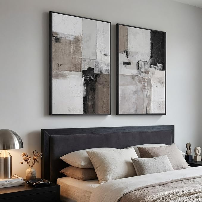 Framed Abstract Black and White Brown Wall Art - Image 2