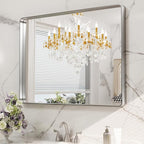 LOAAO 40X24 Inch Brushed Nickel Bathroom Mirror, Rounded Rectangle Silver Metal - Image 7