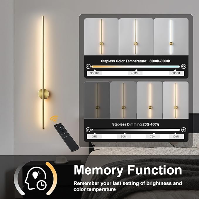 Battery Operated Modern Wall Sconces, Dimmable Wireless Wall Light Set of Two - Image 5
