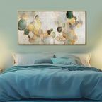 Gold Circle Modern Artwork Framed Abstract Wall Art Green Canvas Decor 24"x48" - Image 3