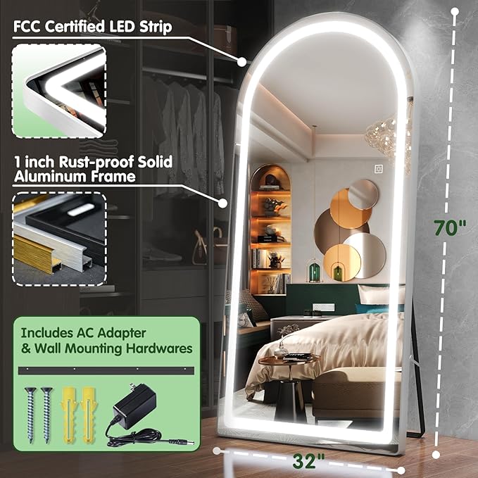 FENNIO Full Length Mirror with Lights, Free Standing Lighted Floor Mirror - Image 4