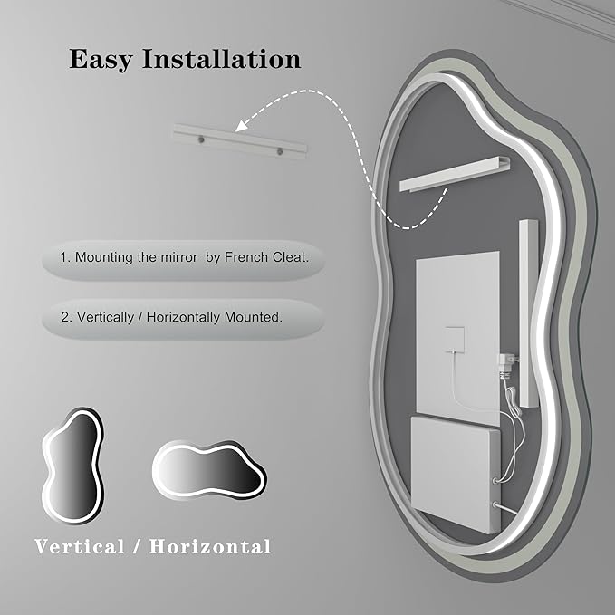 SMIROR Irregular Led Backlit Bathroom Mirror 48 x 26 inch, Asymmetrical Cloud - Image 7