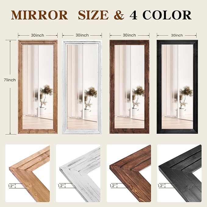 Full Length Mirror 71"x30" Solid Wood Frame Floor Large Mirror - Image 2