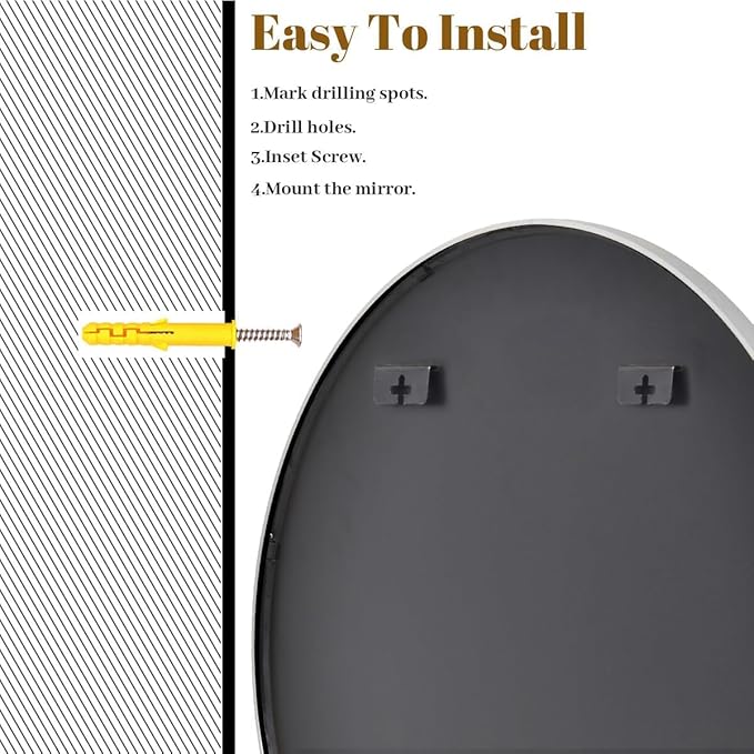 VooBang Black Round Bathroom Mirror, 42 inch Large Circle Wall Mounted Hanging - Image 6