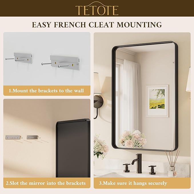 TETOTE Black Framed Mirrors for Bathroom, 36 x 36 Inch Modern Wall Mounted - Image 7