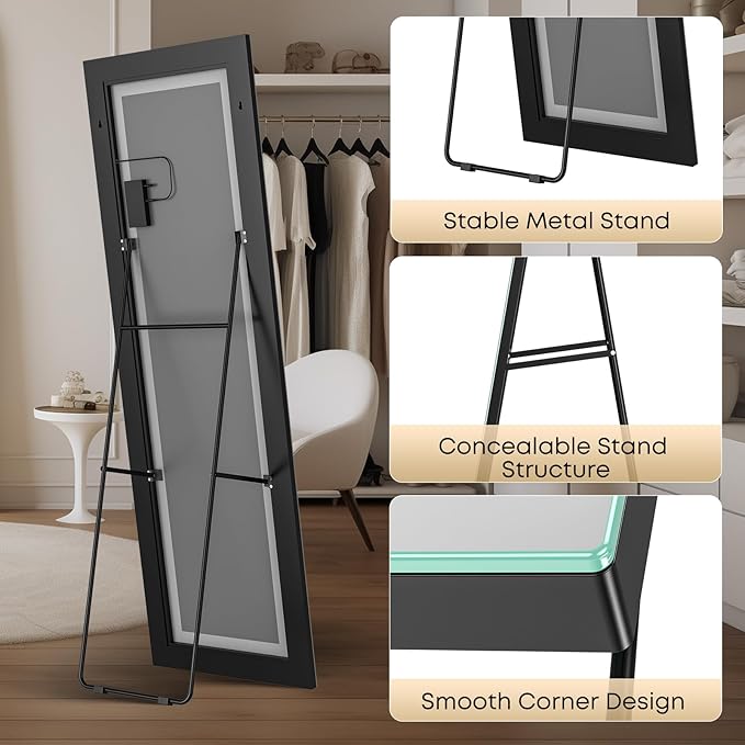 Kosmonia 67x24 Frameless Full Length Mirror, Dimmable 3 Color LED Light - Image 7