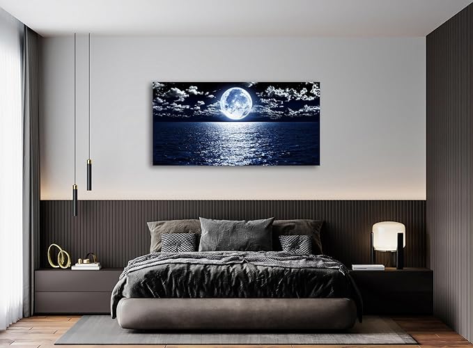 Cao Gen Decor Art S06998 Wall Art Canvas Prints Moon Sea Ocean Landscape 1 - Image 3