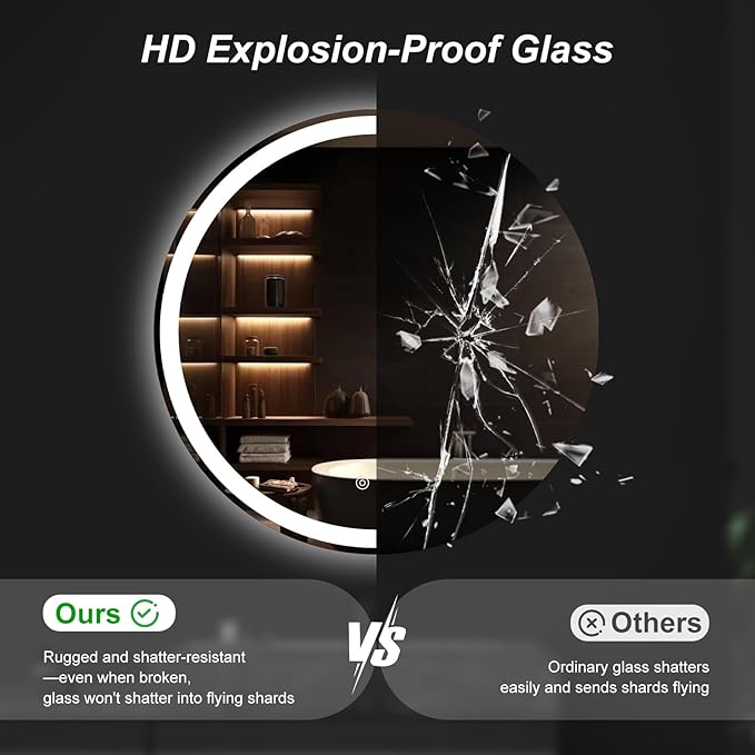 NEWBULIG 36 Inch Round LED Bathroom Wall Mirror - Image 4
