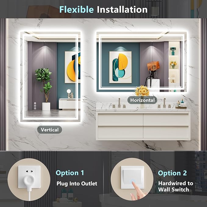 48x32 LED Bathroom Mirror with Lights, Backlit and Front Lit Anti-Fog Lighted - Image 6