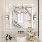 LOAAO 36"X36" Black Rectangle Bathroom Mirror Wall, Matte Black Aluminum Alloy by LOAAO