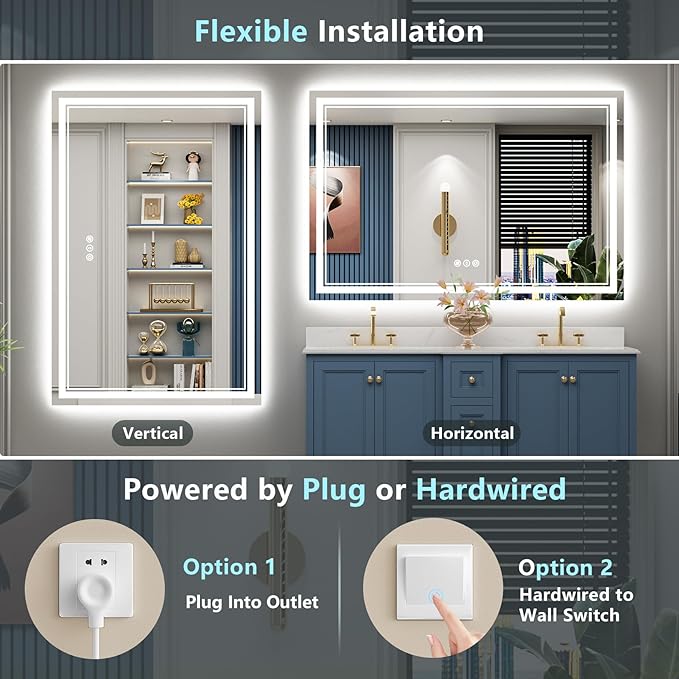 60x30 LED Bathroom Mirror with Lights, Backlit and Front Lit Anti-Fog Lighted - Image 6