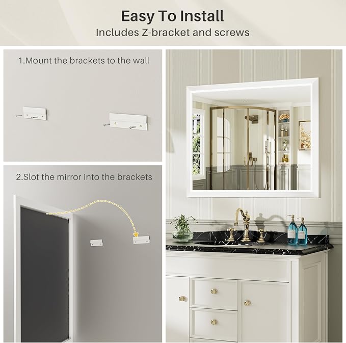 60x40 Inch White Bathroom Mirror - Image 6