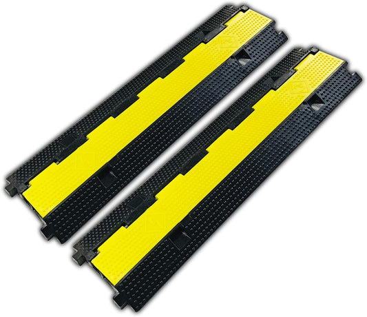 2 Pack Rubber Cable Ramp Hose Cable Protector Ramp 2 Channel 22000Lbs Load Capacity Traffic Speed Bump Wires Power Lines Extension Cord Cover for Indoor Outdoor
