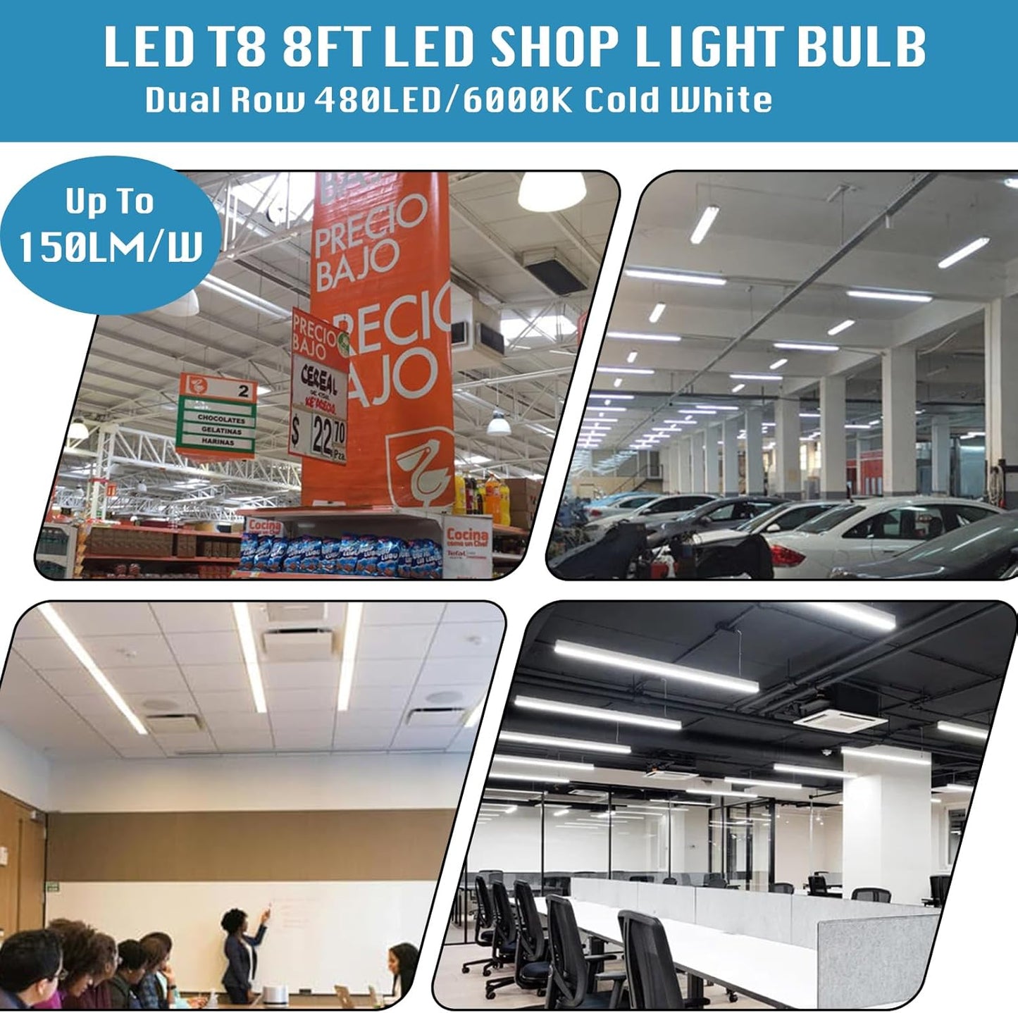 12 Pack, 100W 8ft Led Bulbs, 100lm 6000k 8' Led Bulbs, V Shaped Clear Cover T8 Led Tube Lights 8ft, T8 Led Bulbs 8 Foot, 8' Led Replacement for T8 T10 T12 F96t12 Fluorescent Tubes