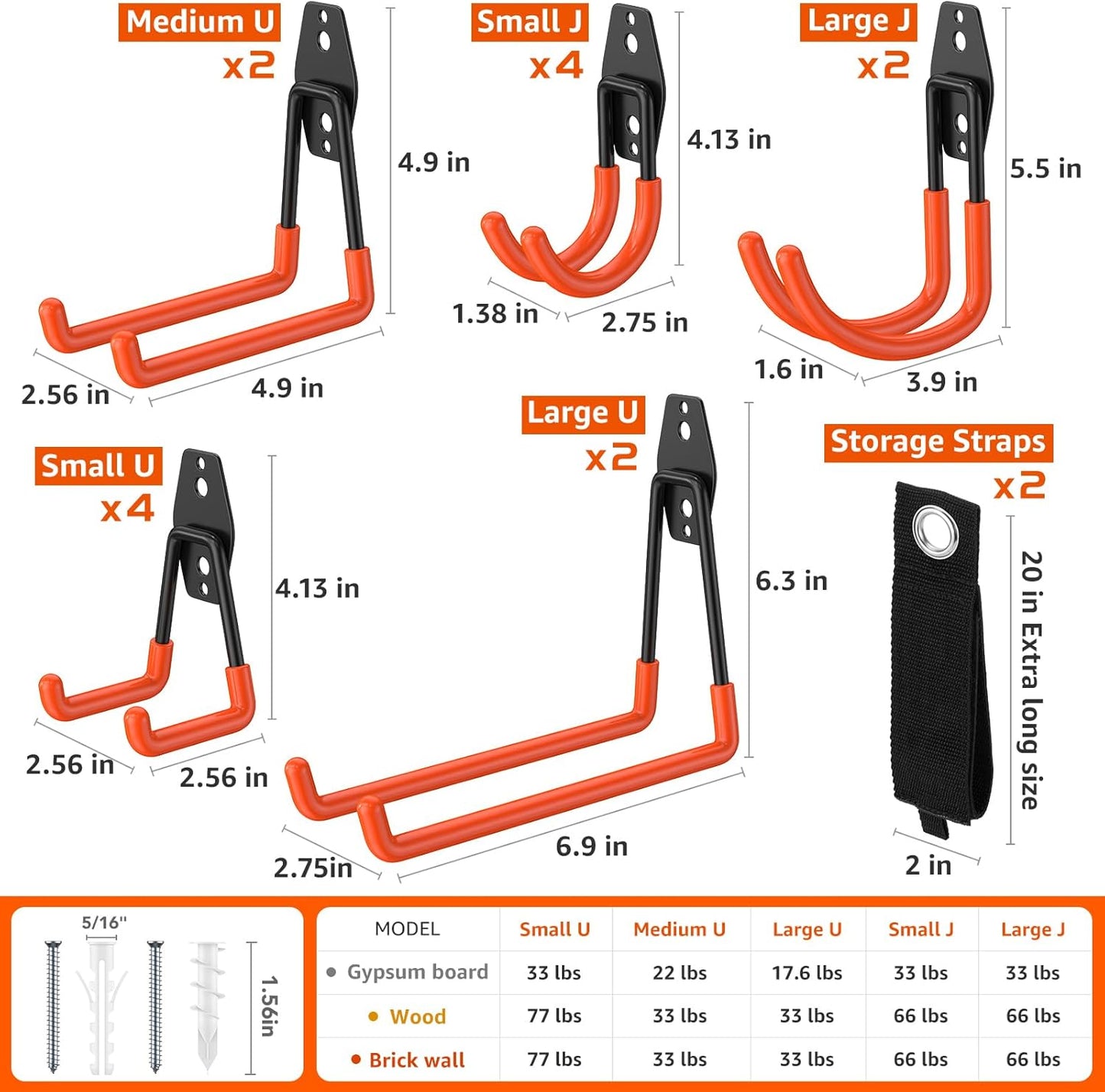 16 Pack Garage Hooks with Anti-Slip Coating Heavy Duty Wall Mount Hooks for Garage Storage and Hanging Hoses Bike Garden Tools Ropes etc