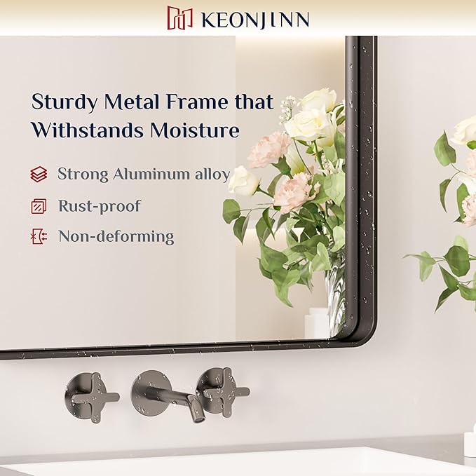 Keonjinn Black Bathroom Mirror for Over Sink, 48 x 30 Inch Rounded Rectangle - Image 7