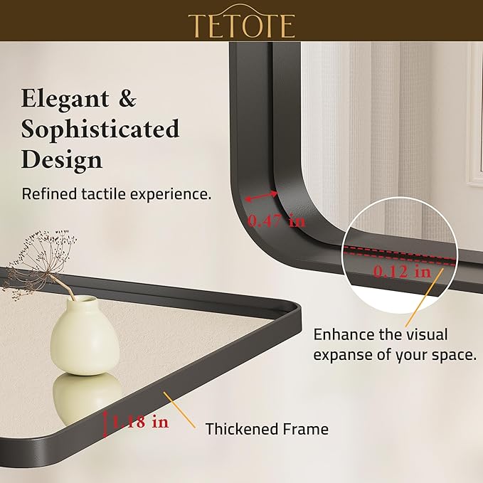 TETOTE Black Framed Mirrors for Bathroom, 42 x 36 Inch Modern Decorative Wall - Image 5