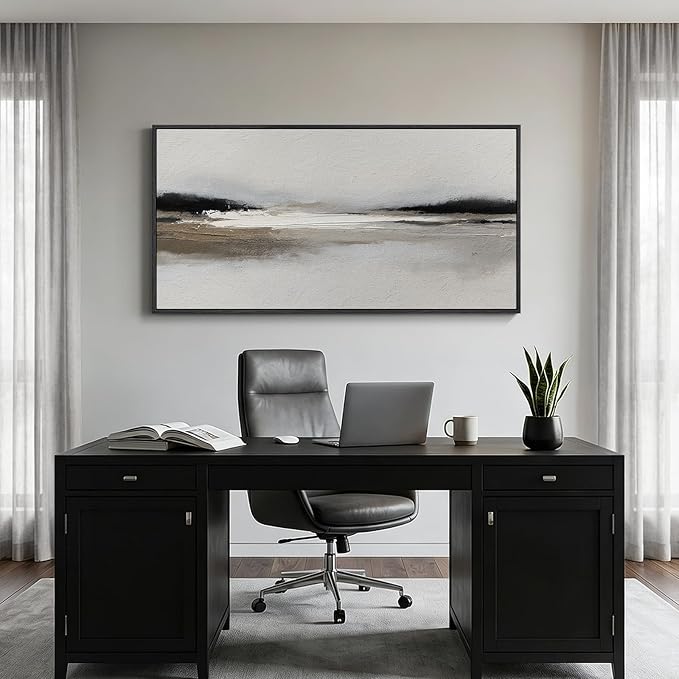 Large Framed Abstract Wall Art for Living Room, Horizontal Black and White - Image 4
