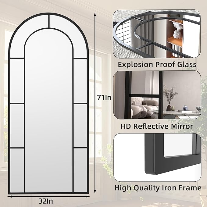 Arched Full Length Mirror, Oversized Floor Length Standing Mirrors, Large Body - Image 5