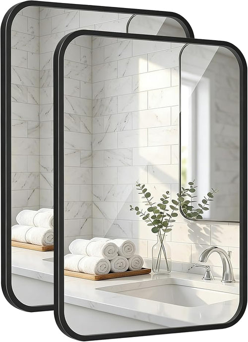 2-Pack 24x36 Inch Matte Black Bathroom Vanity Mirrors | Flush Mount Deep Set by Pocetry