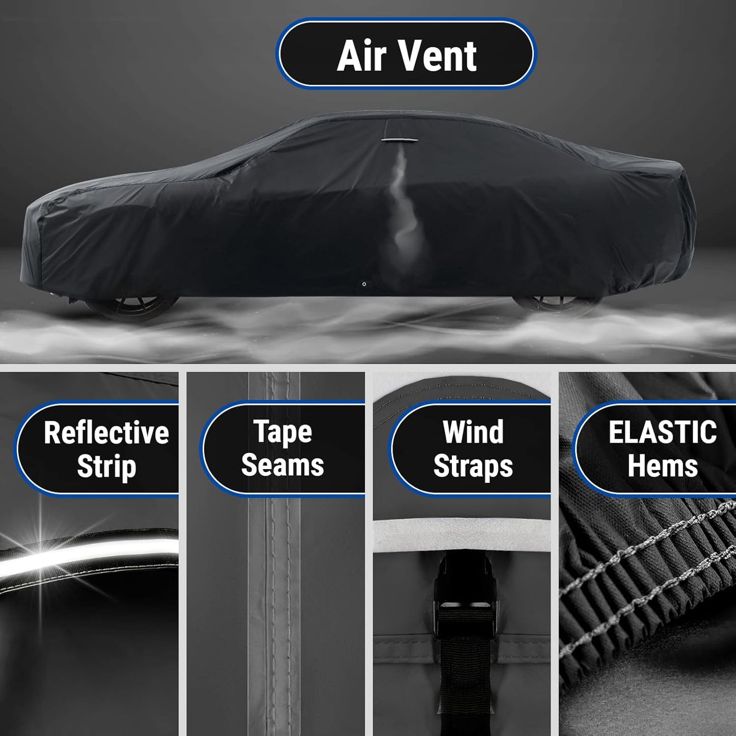 iCarCover Custom Car Cover for Chevy Business Coupe (1936-1938) Waterproof All Weather Rain Snow UV Sun Protector Full Exterior Indoor Outdoor Car Cover (Stripe - Black/Gray)