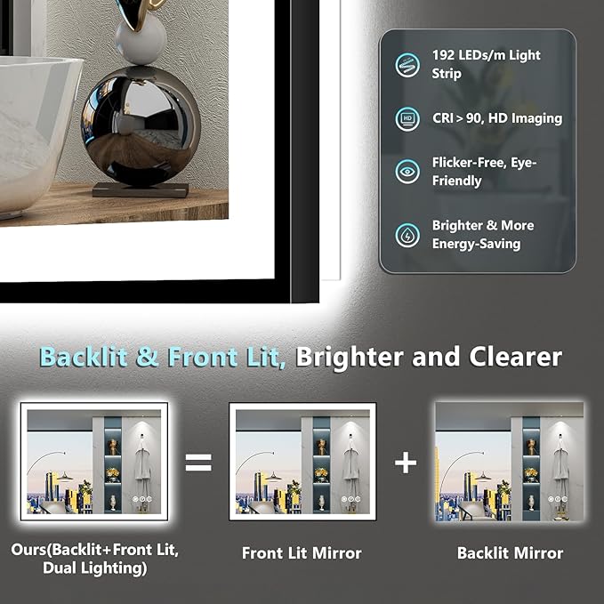24x36 Black Framed LED Bathroom Mirror - Image 4
