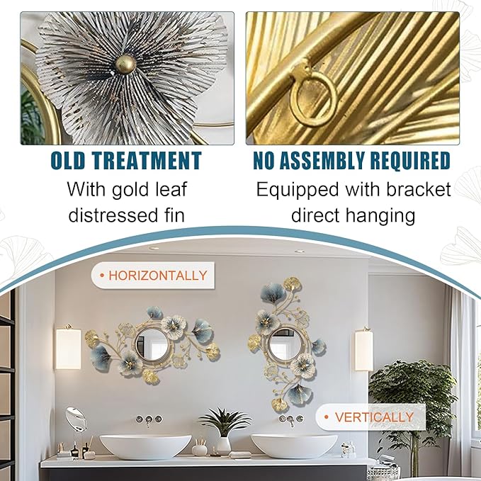 Metal Wall Mirrors Decor, Large Ginkgo Leaf Wall-Mounted Mirrors, Big Wall - Image 5