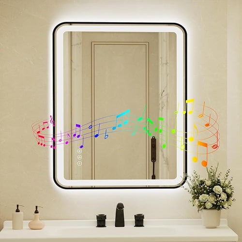 28x40 Inch Black Framed LED Bathroom Mirror by Unknown
