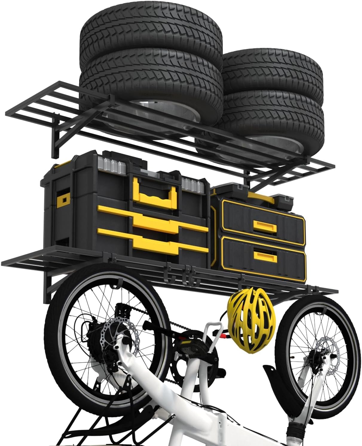 2-Pack 1×4ft Steel Wall Mounted Garage Shelves with Hooks, 300LB Each Heavy Duty Shelving for Garage Storage & Organization