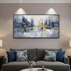 Framed Blue Abstract Wall Art for Living Room, Extra Large Modern Cityscape - Image 8