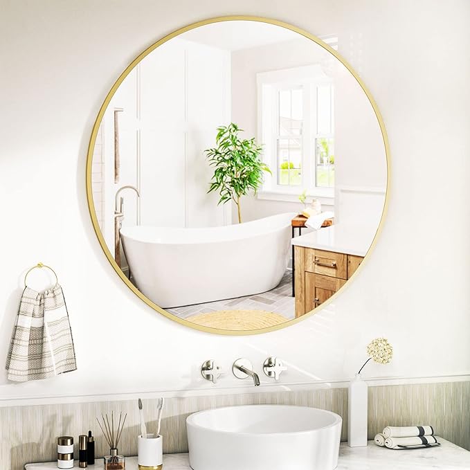 VooBang Round Mirror 36" Gold Wall Mounted Circle Mirrors Vanity Mirror - Image 4