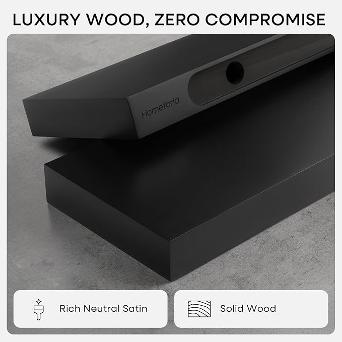 Homeforia Black Floating Shelves 30 inches Long, High End Solid Real Wood 30 - Image 4