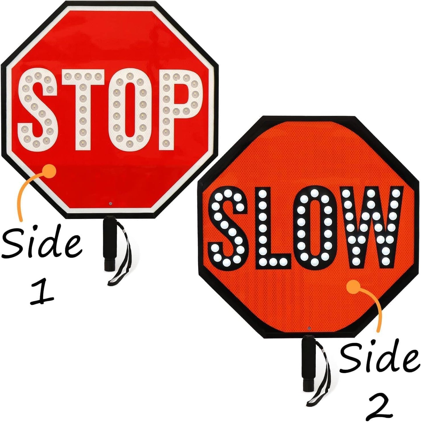 18" LED Stop/Slow Paddle, Reflective Hand Held Stop Sign with Handle, Steady/Flashing Light Modes