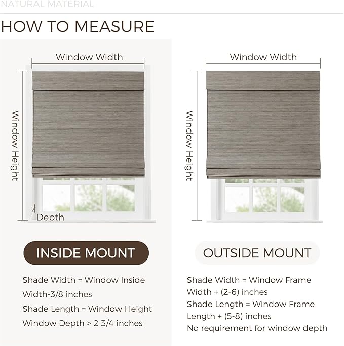 TWOPAGES Natural Woven No Drill Roman Shades, Custom Cordless Blackout Bamboo - Image 4
