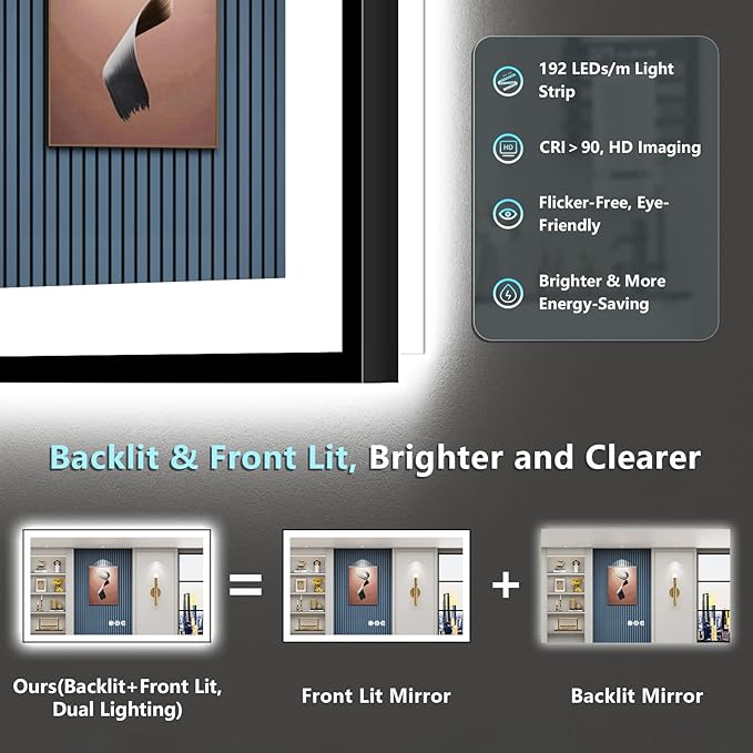 60x38 Black Framed LED Bathroom Mirror - Image 4