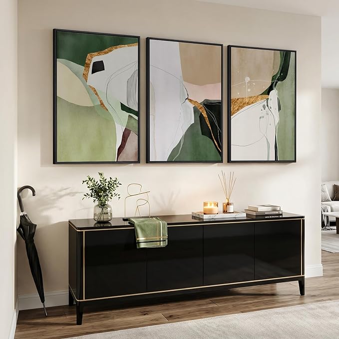 Large Framed Green and Beige Abstract Wall Art - Image 5