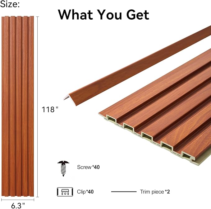 8-Pack WPC Wall Panels 118’’ x 6.3’’ 3D Slat Wall Panel Acoustic Wall Paneling - Image 2