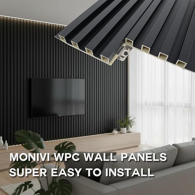 Wood Slat Wall Panels 8 Pack 96x6.3in Modern Black WPC Panels - Image 2