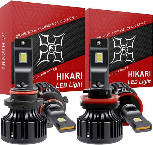 Hikari 2025 50000LM H11/H8/H9 9005/HB3 LED Combo Kit, High Lumens LED, 6000k Cool White, IP68 Waterproof,Foglight, Pack of 4